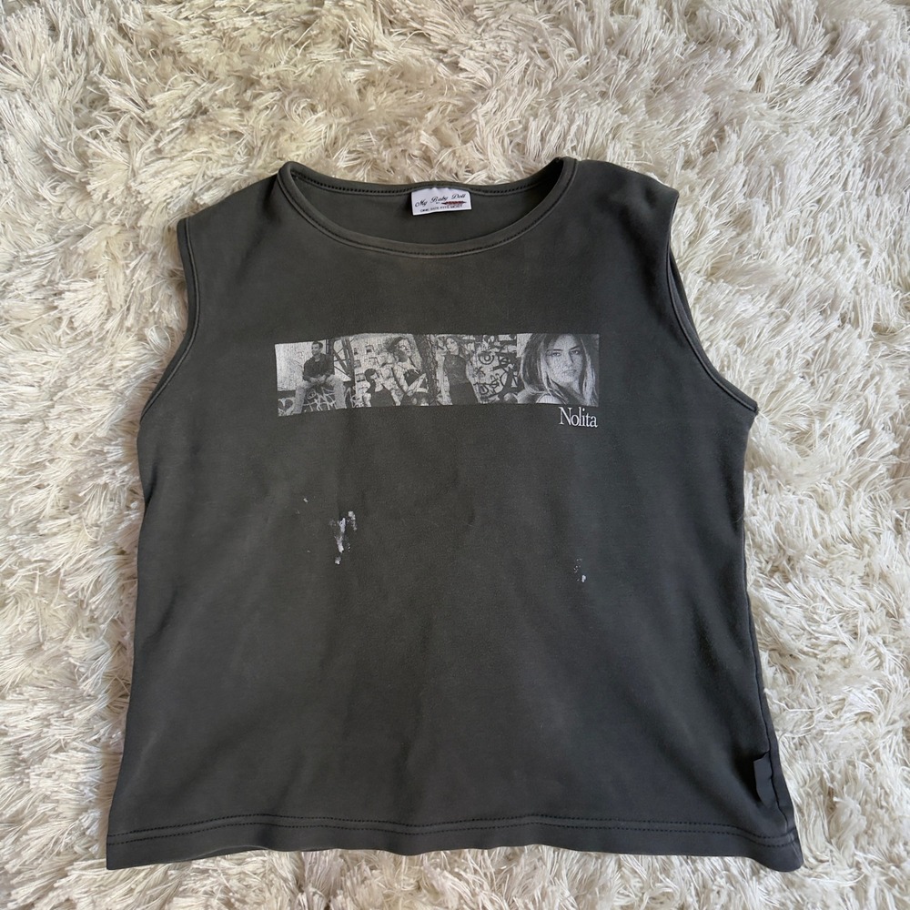 Grunge Cyber Y2K Nolita Photo Graphic Tank Top Grey Sleeveless Baby Tee Crop OS
